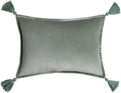 Surya Cotton Velvet Tassled Pillow, Sea Foam, large