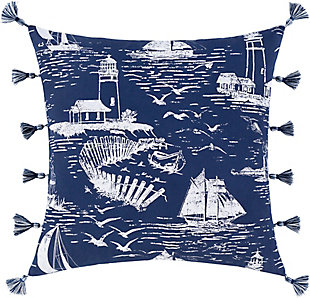 Surya Castaway Coastal Pillow Cover, Navy, rollover