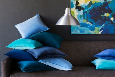 Surya Cotton Velvet Pillow Cover, Blue, large