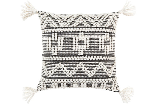 The meticulously woven construction of these pieces boasts durability and will provide natural charm into your decor space. Made with pet, cotton in india, spot clean only, line dry. Manufacturers 30-day limited warranty.Farmhouse | Indoor | Front: 60% pet, 40% cotton,back:  100% cotton | Pillow cover only, insert sold separately | Spot clean only | Line dry | Manufacturers 30 day limited warranty | Imported
