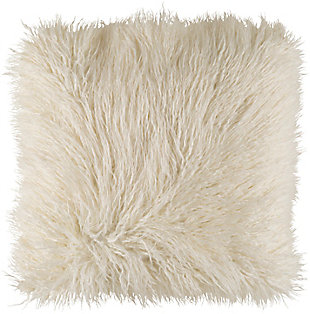 Surya Kharaa Faux Fur Pillow Cover, White, large