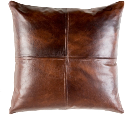 Surya Sheffield Leather Pillow, Dark Brown, large