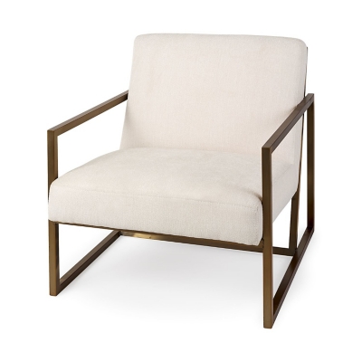 Mercana Armelle Cream Fabric Seat with Gold Metal Frame Accent Chair, Cream, rollover