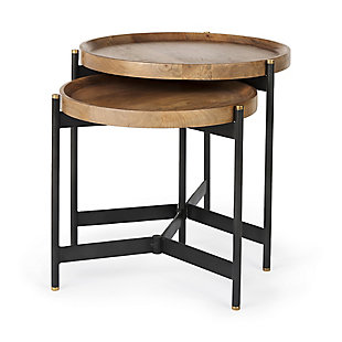Mercana Marquisa Light Brown Wood with Black Metal Base Nesting Side Tables (Set of 2), , rollover