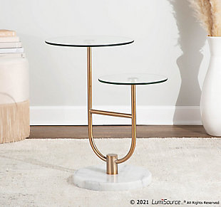 LumiSource Trombone Side Table, White/Gold/Clear, rollover