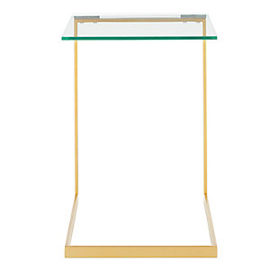 The Zenn End Table features a gracefully cantilevered tempered glass shelf on a gold metal frame. Blending beautifully into a variety of decors, you couldn't ask for more from such a stylish end table.Contemporary styling | Tempered glass top | Sleek gold frame finish | Lightweight and portable | Sophisticated design