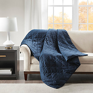 Beautyrest Deluxe Quilted Cotton Oversized 18-lb Weighted Blanket, Navy, rollover