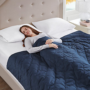 Keep calm and sleep soundly with the Beautyrest Deluxe Quilted Cotton Weighted Blanket. Designed for adults or those with a minimum body weight of 120lbs, this 60”x70” weighted blanket distributes pressure on your body, touching pressure points to make you feel secure and relaxed. The 100% cotton grey cover features cloud quilting and the weighted insert has box quilting to prevent the polyester and glass bead filling from shifting. Ten inner ties paired with a zipper closure on the cover keeps the insert secure. The cover itself is machine washable for easy care, while the insert needs to be spot cleaned. With its polyester and bead filling for weight, this heavy blanket will create a better quality rest. Available in 12lb and 18lb weights.Imported | Provides all over body comforting pressure for relaxation | 100% cotton fabric with cloud quilting | Poly fill and glass beads make up the filling weight for maximum comfort | Blanket size 60"x70" | Weighted insert is box sewn to keep fill in place | 10 inner ties keep insert from shifting | Removable quilted blanket cover features a zipper closure | Quilted cover is machine washable, insert is spot clean | Available in 12 lb and 18 lb weights | Designed for adults or for a minimum body weight of 120 lbs or more