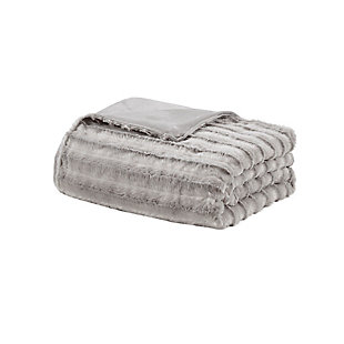 Beautyrest Duke Faux Fur Oversized 18-lb Weighted Blanket, Gray, large