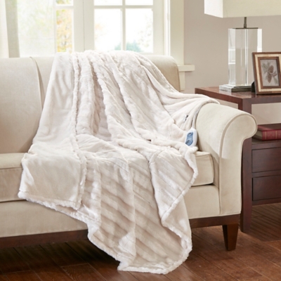 A600028853 Heated Duke Faux Fur Heated Throw, Ivory sku A600028853