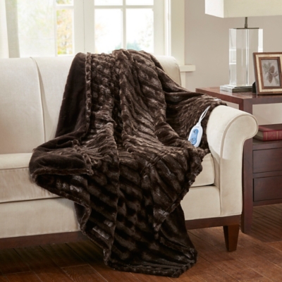 Beautyrest Oversized Faux Fur Heated Throw, Brown, large