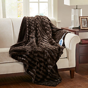 Beautyrest Oversized Faux Fur Heated Throw, Brown, rollover
