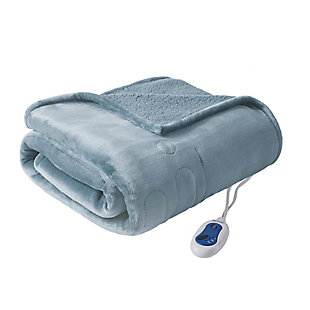 Beautyrest Oversized Heated Microlight Plush Reverse to Berber Throw, Blue, large