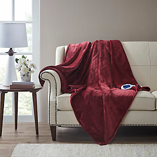 Beautyrest Oversized Heated Microlight Plush Reverse to Berber Throw, Red, rollover