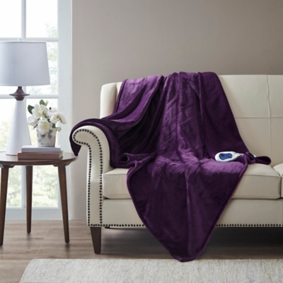 Beautyrest Oversized Heated Microlight Plush Reverse to Berber Throw, Purple, large