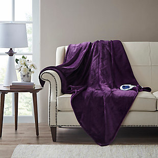 Beautyrest Oversized Heated Microlight Plush Reverse to Berber Throw, Purple, rollover