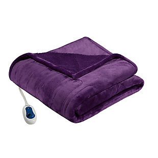 Beautyrest Oversized Heated Microlight Plush Reverse to Berber Throw, Purple, large