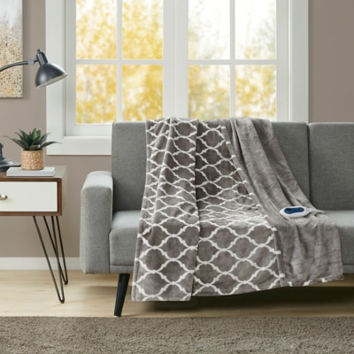 Beautyrest Ogee Oversized Heated Throw, Gray, large