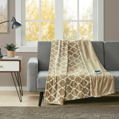 Beautyrest Ogee Oversized Heated Throw, Tan, large
