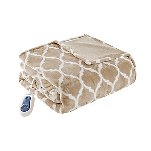 Beautyrest Ogee Oversized Heated Throw, Tan, large
