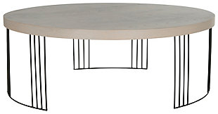 Add a fashion-forward touch of geometry to your living room with the well-rounded Keelin Mid Century coffee table. Gray finish on the tabletop is an alluring contrast.  This contemporary piece sits on a circular base of black iron with a see-through look.Made of iron with black finish | Engineered wood tabletop in gray finish | Assembly required