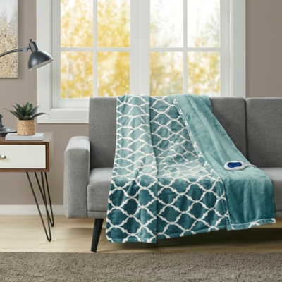 Beautyrest Ogee Oversized Heated Throw, Teal, large