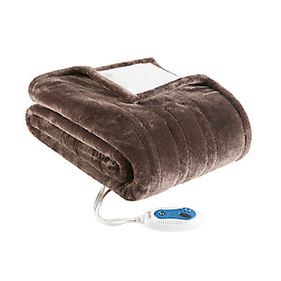 Beautyrest Heated Snuggle Plush Reverse to Berber Wrap, Chocolate, large