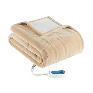 Beautyrest Heated Snuggle Plush Reverse to Berber Wrap, Tan, large
