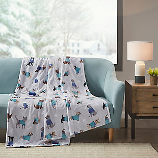 Beautyrest Oversized Printed Plush Heated Throw, Gray, rollover