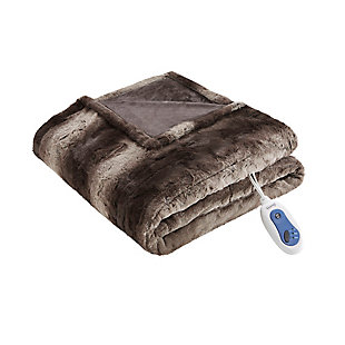 Beautyrest Oversized Faux Fur Heated Throw, Chocolate, large