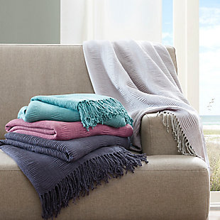 INK+IVY Ruched Fringe Throw, Purple, rollover