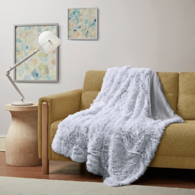 Maddie Shaggy Faux Fur Throw, Gray