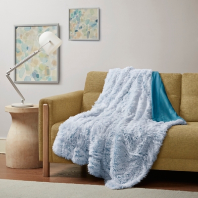 Maddie Shaggy Faux Fur Throw, Teal