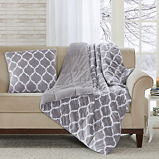 Madison Park Ogee Printed Throw Pillow, Gray, rollover