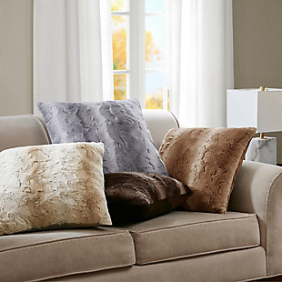 The Madison Park Zuri Euro Pillow features a luxuriously soft faux fur and reverses to a solid lux microfur. This faux fur pillow is the perfect modern update and adds a glamorous accent to your home.Imported | Luxurious faux fur | Ultra soft | Spot clean