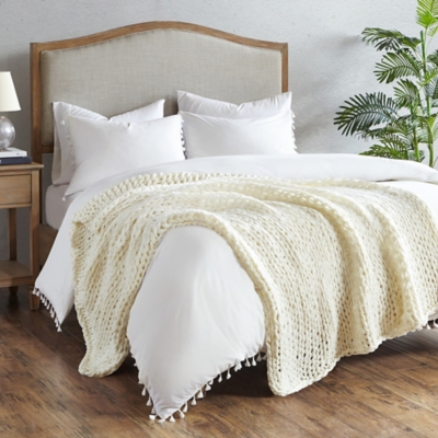 Madison Park Chunky Double Knit Handmade Throw, Ivory, rollover