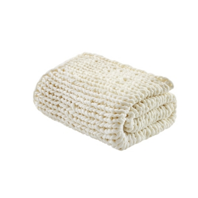 Madison Park Chunky Double Knit Handmade Throw, Ivory, large