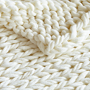 Get warm and cozy with the Madison Park Chunky Double Knit Handmade Throw. This handmade blush chunky cable knit throw is double-knitted for durability and an incredible soft-hand feel. The hand-knit throw has a lovely ribbon tied around it, making it a thoughtful gift. Soft and cozy, this handmade knit throw is perfect to snuggle up in and offers a shabby chic addition to your home. Spot clean or hand wash only.Imported | Comfy hand knit throw | Double knitted for duarbility | Soft hand feel | Giftable - ribbon tied for easy gifting | Spot clean or hand wash