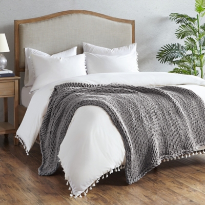 Madison Park Chunky Double Knit Handmade Throw, Charcoal, large