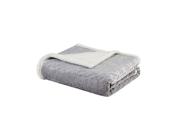 This super soft plush throw features a textured design that adds dimension to the throw. The reverse features a cozy berber to keep you warm. It's also oversized for added warmth and comfort.Imported | Oversized | Textured design | Ultra soft plush fabric | Machine washable