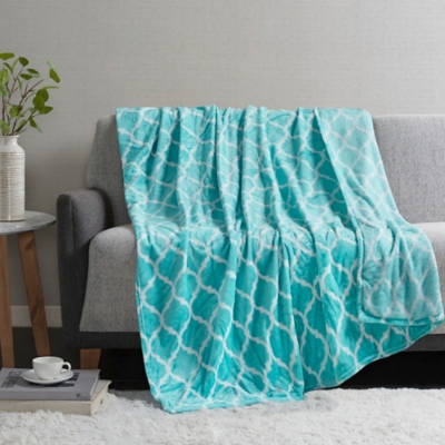 Madison Park Oversized Ogee Plush Throw, Aqua, large