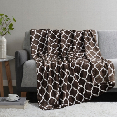 Madison Park Oversized Ogee Plush Throw, Brown, large