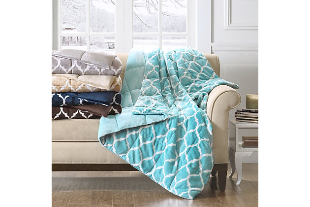 This Madison Park super soft microlight oversized down alternative plush throw features a modern ogee print that adds style and flair to any room. MicroLight is the next generation in plush throws. Our unique knitting technology allows us to craft an irresistibly soft, ultra lofty throw that is light enough to be used during even the warmest summer months and is perfect as a layering piece during the coldest of winters. This throw is filled for added comfort and warmth. It's machine washable for easy care. Decorative pillow sold separately.Imported | Super soft microlight plush throw | Modern ogee print adds style and flair to any room | Down alternative filling for added comfort and warmth | Oversized dimensions 60x70" | Machine washable for easy care