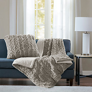 Madison Park Ruched Fur Throw, Gray, rollover