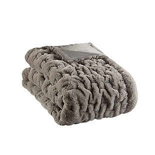 Madison Park Ruched Fur Throw, Gray, large