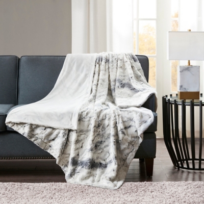 Aina Oversized Faux Fur Throw, Gray