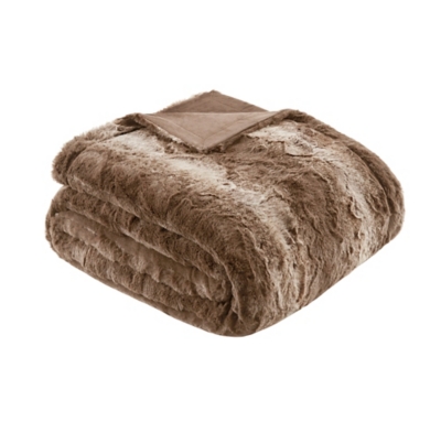 Madison Park Zuri Oversized Faux Fur Reverse to Faux Mink Throw, Tan, large