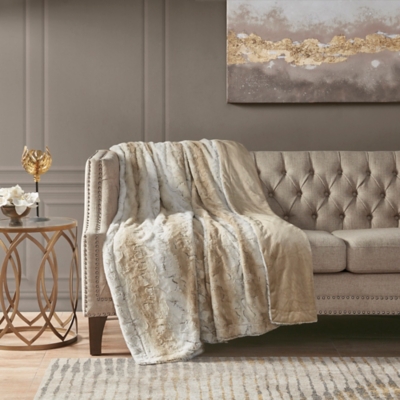 Marselle Oversized Faux Fur Throw, Sand