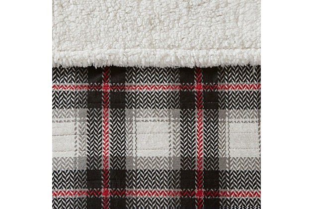 The Woolrich Ridley Oversized Mink to Berber Heated Throw is the perfect solution to keep you warm and cozy. This oversized heated throw showcases a black and red plaid design on faux mink that reverses to a soft berber. Equipped with Secure Comfort Technology, the heated throw blanket emits virtually no electromagnetic field emissions and features 3 heat settings and a 2-hour shut off timer for additional safety. The mink to berber blanket is hypoallergenic and machine washable to make cleaning a breeze. Accent your home and stay warm with the classic cabin look of this heated throw. Comes with manufacturer’s 5-year warranty.Imported | Cozy and warm oversized heated throw 60x70 in black/red plaid faux mink reverse to berber | Features secure comfort technology, virtually no electromagnetic field emissions in 3 heat settings, 2-hour auto shut off | Manufacturer's 5-year warranty | 100% polyester and hypoallergenic | Machine washable