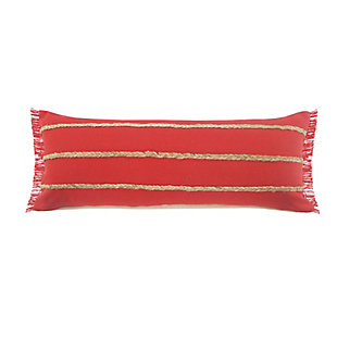 LR Home Lotte Striped with Jute Braids Lumbar Pillow, Red, large